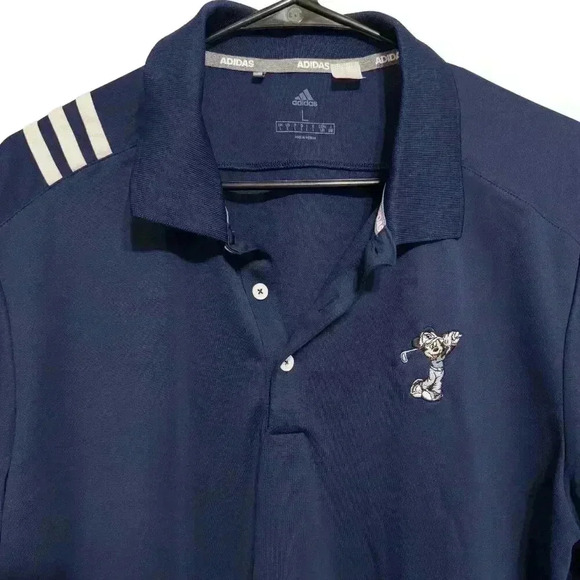 Men Adidas Navy Blue Golf Polo with Embroidered Mickey Mouse - Size Large - Picture 2 of 10